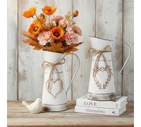 1 pezzo Vaso in metallo rustico a forma di brocca d'acqua con motivo a cuore e design primitivo - Brocca di latte vintage e usurata, adatta per matrimonio, centrotavola natalizio, festa o decorazione 