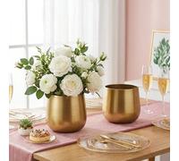 1 pezzo Vaso per piante in metallo dorato, vaso per fiori in ottone, vaso da giardino rotondo per piante grasse con foro di drenaggio Alto stile,Stile cortoFerro