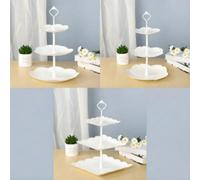 1 pezzo Vassoio da dessert stile europeo per il tè pomeridiano, alzata per torta a 3 ripiani, supporto espositivo per torta multistrato creativo, set da tavola per dolci in plastica bianca; 1 pezzo Su