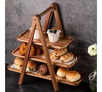 1 pezzo, vassoio di servizio in legno a 3 livelli, supporto per cupcake in legno, vassoio rettangolare per servire, vassoi per la presentazione di alimenti per feste, compleanni, matrimoni, cucina, re