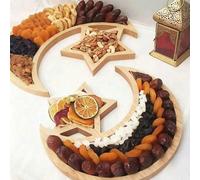 1 pezzo Vassoio in legno a forma di stella e luna, utensili da cucina, piatto per dessert, frutta e caramelle a tema Ramadan, elegante decorazione per feste in casa, regalo artigianale ispirato all'Is
