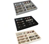 1 pezzo Vassoio portaoggetti alla moda per occhiali, Scatola portaoggetti per occhiali, Organizer per cassetti, Scatola espositiva impilabile, Disponibile in 3 colori, Rivestimento imbottito morbido a