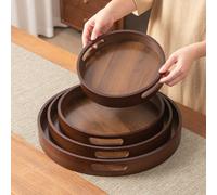 1 pezzo Vassoio rotondo in noce con manico, adatto per mazzolino, dolci, biscotti, antipasti, uso multiuso L,M,S,XLbamboo