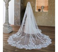 1 pezzo Velo da sposa lungo con pizzo e perle, bianco, a strato singolo in tulle, accessorio per capelli per matrimonio, spiaggia, fotografia in giardino, incluso un pettine. Abbigliamento per donna T