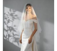 1 pezzo Velo da sposa minimalista a doppio strato lungo 1 metro, in tulle morbido e trasparente adatto per coprire il viso, abbinabile all'abito da sposa e al matrimonio in cattedrale 1 metro di lungh