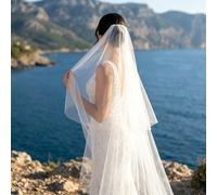 1 pezzo Velo da sposa minimalista a doppio strato lungo 2m, in tulle morbido e trasparente, adatto per coprire il viso, abbinabile all'abito da sposa, per matrimonio in cattedrale o in spiaggia 2 metr