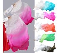1 pezzo Ventaglio da danza del ventre, ventaglio in seta a doppio lato extra lungo e fluttuante, ventaglio in finta seta lungo con colore sfumato, ventaglio da spettacolo, ventaglio da pratica e spett