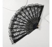 1 pezzo Ventaglio decorativo in pizzo nero traforato, accessorio per Ognissanti e San Valentino, accessorio estivo, accessorio per festival Nero - 1 pz,Elastico per capelli di colore casuale - 1 pezzo