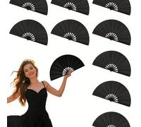 1 pezzo Ventaglio pieghevole da danza, ventaglio kung fu, ventaglio in plastica nera per arti marziali tai chi, ventaglio in tessuto, ventaglio da carnevale di alta qualità in tessuto nero, portatile