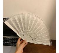 1 pezzo Ventaglio pieghevole da donna bianco con doppio strato di pizzo e decorazione floreale in lamina, moda e danza Tagli UnicaGraficoABS