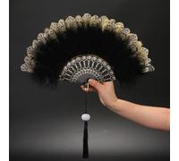 1 pezzo Ventaglio pieghevole da donna con decorazioni di piume e nappine in stile cinese, per palcoscenico, elegante per Ognissanti Tagli UnicaTribaleABS