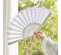 1 pezzo Ventaglio pieghevole vintage francese, decorato con bordo in pizzo e nastro, alla moda e portatile, compagno ideale per il ballo estivo Nero - 1 pz,Bianco - 1 pz,Fermaglio per capelli a forma 