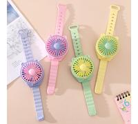 1 pezzo Ventilatore portatile a forma di orologio a caricamento 1 batteria AAA con cartoni animati, 1 marcia per uso esterno verde,Viola,giallo,rosaABS