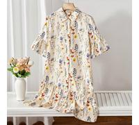 1 pezzo Vestito camicia con stampa floreale stile campagna francese per ragazza pre-adolescente, adatto per uscite quotidiane, vacanze, appuntamenti e altre occasioni. Abbinato a una borsa di paglia e