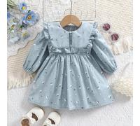 1 pezzo Vestito casual ampio in velluto a coste per ragazza, con stampa floreale e colletto, morbido ed elegante abito midi per primavera e autunno 4Y,5Y,6-9M,9-12M,18-24M,2-3YCuore,Piante,FiorelliniV