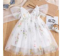 1 pezzo Vestito da principessa elegante e carino per ragazza, con decorazione 3D a farfalla e fiori, maniche a cap, ricamo in tulle, per occasioni di festa, abito da spiaggia, primavera/estate/autunno