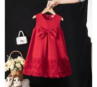 1 pezzo Vestito da principessa per ragazze, abito smanicato estivo alla moda con fiocco e tessuto a rose 6Y,7Y,4Y,5YColore unicoTessuto