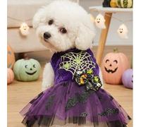 1 pezzo Vestito da strega per gatti e cani con stampa di ragno, in velluto viola e rete metallica, per Ognissanti L,M,S,XL,XS,XXL,XXSHalloweenTessuto
