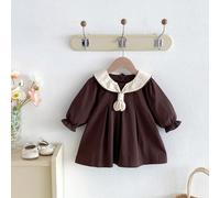 1 pezzo Vestito lungo a maniche lunghe stile college con volant e fiocco vintage da principessa per bambine, stagione primavera/autunno ritorno a scuola 4Y,9-12M,12-18M,18-24M,2-3YBlocchi di coloreTes