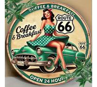 1 pezzo Vintage Route 66 Cartello da Parete in Metallo Durevole per Caffè e Colazione - 20x20 cm, Adatto per Bar, Caffetterie, Resort - Targa vintage per Caffetteria 24 Ore, Ottimo per Baristi, Collez
