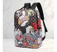 1 pezzo Zaino casual da college con graffiti, grande capacità, stampa a cartoni animati, stampa casual alla moda, stampa di lettere, stampa di graffiti, borsa da uomo, adatta per vacanze, sport, viagg