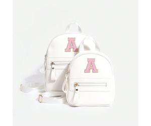 1 pezzo Zaino classico carino per ragazze con disegno di lettere dall'A alla Z, cinghie regolabili, portafoglio a forma di cuore, versatile per uso quotidiano, esterno, scuola, viaggio, escursione, po