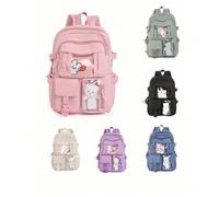1 pezzo Zaino da scuola di moda carino con cartone animato, adatto per l autunno e l inverno, con molte tasche e una ciondolo a forma di orso, molto adatto per viaggiare, andare a scuola, ottimo come
