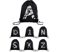 1 pezzo Zaino unisex da esterno per bambini con lettere graffiti da A a Z, chiusura con laccio, grande capacità, zaino sportivo, borse sportive con simpatica stampa di lettere cartoni animati Colore u