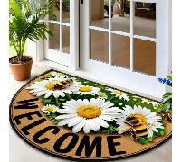 1 pezzo Zerbino di benvenuto con api e motivo floreale - Tappeto d'ingresso semi-circolare antiscivolo, adatto per fattoria, portico, lavanderia, cucina, decorazione da giardino - Decorazione casa di 