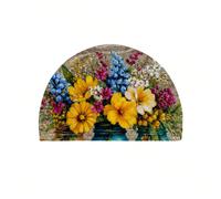 1 pezzo Zerbino semicircolare, con un design floreale vivace, adatto per ingresso, corridoio, giardino o cucina, realizzato in velluto di poliestere, zerbino per ingresso del giardino, zerbino colorat