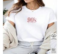 1 pezzo ZHST02A50 T-shirt 100% cotone da donna - Stampa lettera "90's Baby", T-shirt grafica vintage Y2K, design vintage nostalgico, adatta per tutte le stagioni, per donne e ragazze, esclusiva, offer