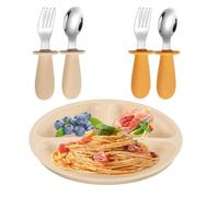 1 Piatto Silicone con Ventosa, 2 Cucchiai e 2 Forchette, Piatto con Ventosa, Piatto Ventosa, Nutri Piatto (Lavabile in Lavastoviglie e Microonde)