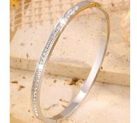 1 Pièce De Bracelet En Acier Inoxydable Pour Couple Argenté Avec Des Diamants D'imitation En Rang Simple, Convient Pour La Décoration Quotidienne, Les Cadeaux Et Le Port Tagli UnicaAcciaio inossidabil