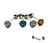 1 piercing a vite con filettatura interna, logo leopardato, per lingua, barretta, piercing per il corpo, 14 g