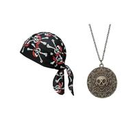 1 Pirata Turbante E 1 Pirata Collana, Maglia Ad Asciugatura Rapida Copricapo, Outdoor Equitazione Turbante, Moneta D'Oro Pendente Della Collana.