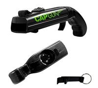 1 pistola apribottiglie da birra con 1 cavatappi in metallo nero, cavatappi per birra a espulsione a pistola, raggio di tiro oltre 5 metri, adatto per feste, bar.