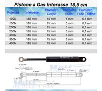 1 PISTONE A GAS MOLLA AMMORTIZZATORE PER MOBILI, CUCINA, SELLA, Foro Ø 6,1 mm