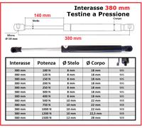 1 PISTONE molla a GAS Testine a PRESSIONE 26 Tipi di Interasse PISTONI RICAMBIO