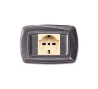1 Placca, 1 modulo/posto doppio, Schuko, UNEL, Compatibile Con BTicino Magic, alluminio notte, Placche arrotondate, Plastica di alta qualità, 100% compatibile con supporti e moduli originali