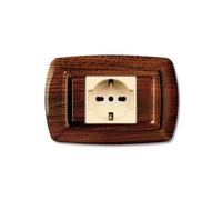 1 Placca, 1 modulo/posto doppio, Schuko, UNEL, Compatibile Con BTicino Magic, legno scuro, Placche arrotondate, Plastica di alta qualità, 100% compatibile con supporti e moduli originali