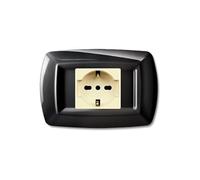 1 Placca, 1 modulo/posto doppio, Schuko, UNEL, Compatibile Con BTicino Magic, nero, Placche arrotondate, Plastica di alta qualità, 100% compatibile con supporti e moduli originali