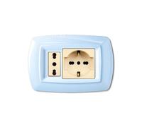1 Placca, 2 moduli/posti, singolo e doppio, schuko, UNEL, Compatibile Con BTicino Magic, azzurro pastello, Plastica di alta qualità, 100% compatibile con supporti e moduli originali