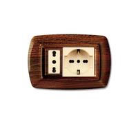 1 Placca, 2 moduli/posti, singolo e doppio, schuko, UNEL, Compatibile Con BTicino Magic, legno scuro, Plastica di alta qualità, 100% compatibile con supporti e moduli originali