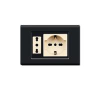 1 Placca, 2 moduli/posti, singolo e doppio, schuko, UNEL, Compatibile Con BTicino Magic, nero, Plastica di alta qualità, 100% compatibile con supporti e moduli originali