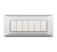 1 Placca, Made in Italy, 6 moduli/posti, Compatibile Con BTicino Matix, colore alluminio chiaro, grigio, Placche In plastica di alta qualità, 100% compatibile con i supporti e i moduli originali