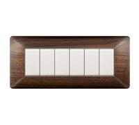 1 Placca, Made in Italy, 6 moduli/posti, Compatibile Con BTicino Matix, colore legno scuro, Placche In plastica di alta qualità, 100% compatibile con i supporti e i moduli originali