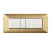 1 Placca, Made in Italy, 6 moduli/posti, Compatibile Con BTicino Matix, colore sabbia oro, Placche In plastica di alta qualità, 100% compatibile con i supporti e i moduli originali