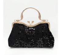 1 Pochette nera in velluto decorata con paillettes nere, motivi floreali e cristalli, stile elegante e minimalista vintage, adatta per spose, matrimoni, feste, eventi formali, regalo per mamma, insegn