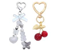 1 Portachiavi Con Ciliegia E 1 Portachiavi Con Farfalla, Portachiavi Da Donna, Simpatico Portachiavi Decorativo, Portachiavi Y2K