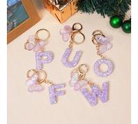 1 Portachiavi creativo con accessori in resina glitterata a forma di lettere, pendente a farfalla e nappe, per ragazze E,Q,F,P,V,A,B,C,O,Z,W,N,Y,X,U,J,S,T,M,I,H,L,D,G,R,KGraficoABS